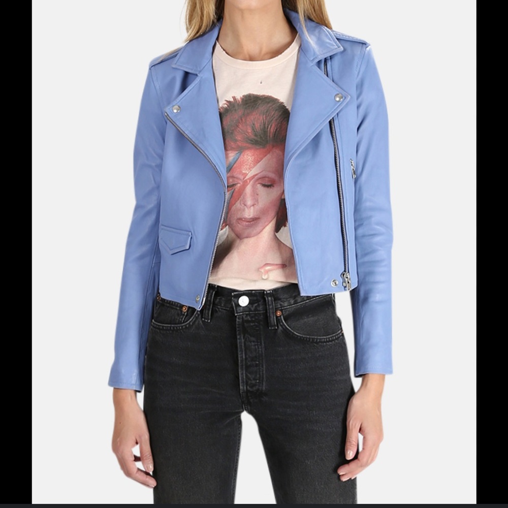 IRO 100%lambskin Blue Leather Jacket